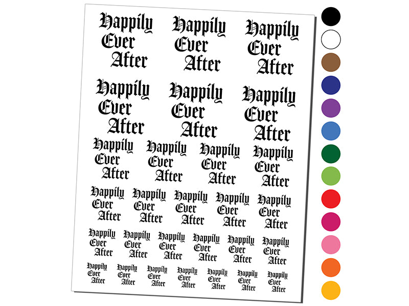 Happily Ever After Fairy Tale Wedding Old Timey Text Temporary Tattoo Water Resistant Fake Body Art Set Collection