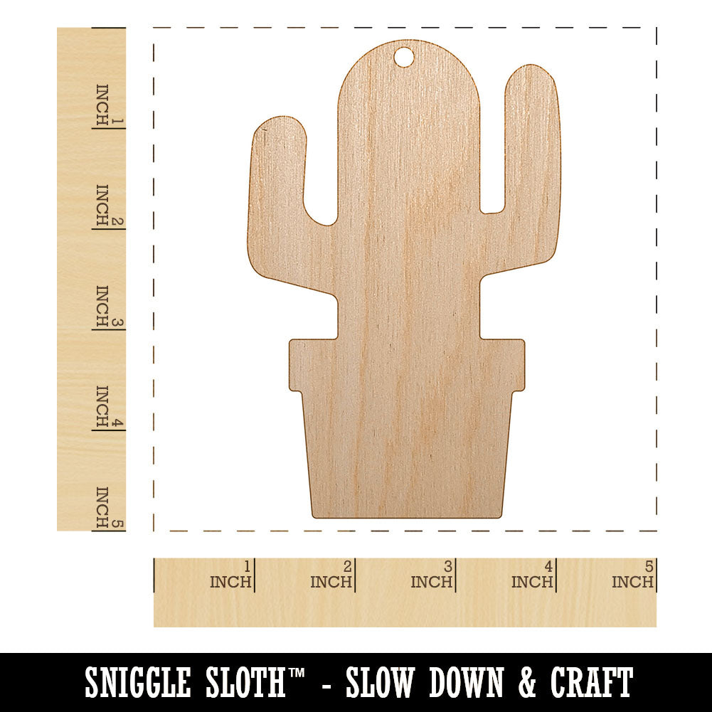 Cactus in Pot Solid Unfinished Craft Wood Holiday Christmas Tree DIY Pre-Drilled Ornament