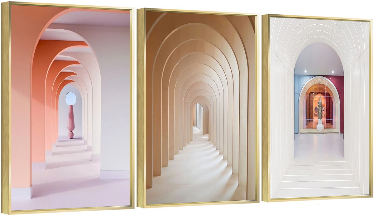 3 Set Framed Canvas Wall Art Oil Paintings - Through the Arch