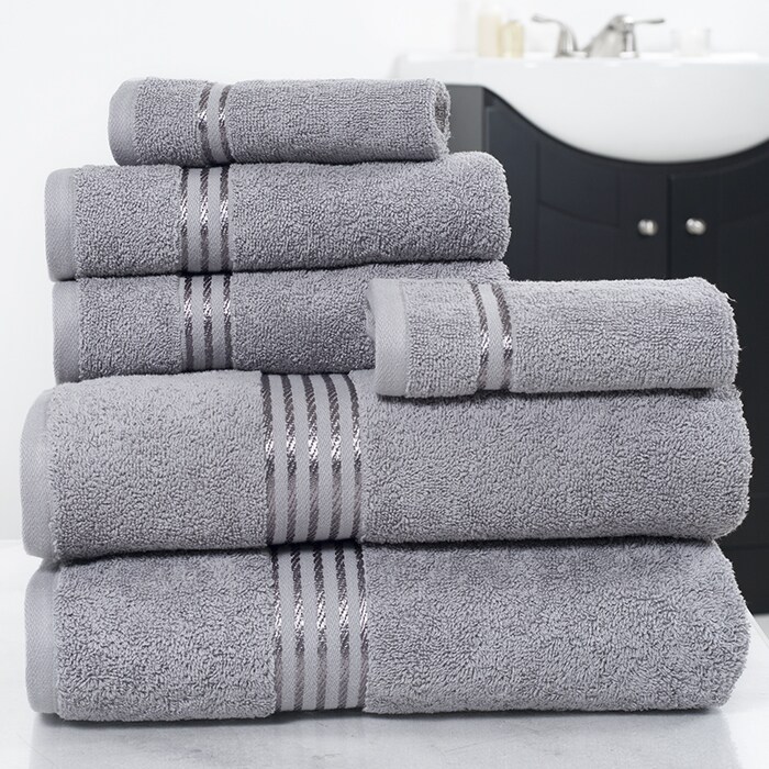 Lavish Home 6-Piece   Silver 100% Cotton Hotel Towel Set