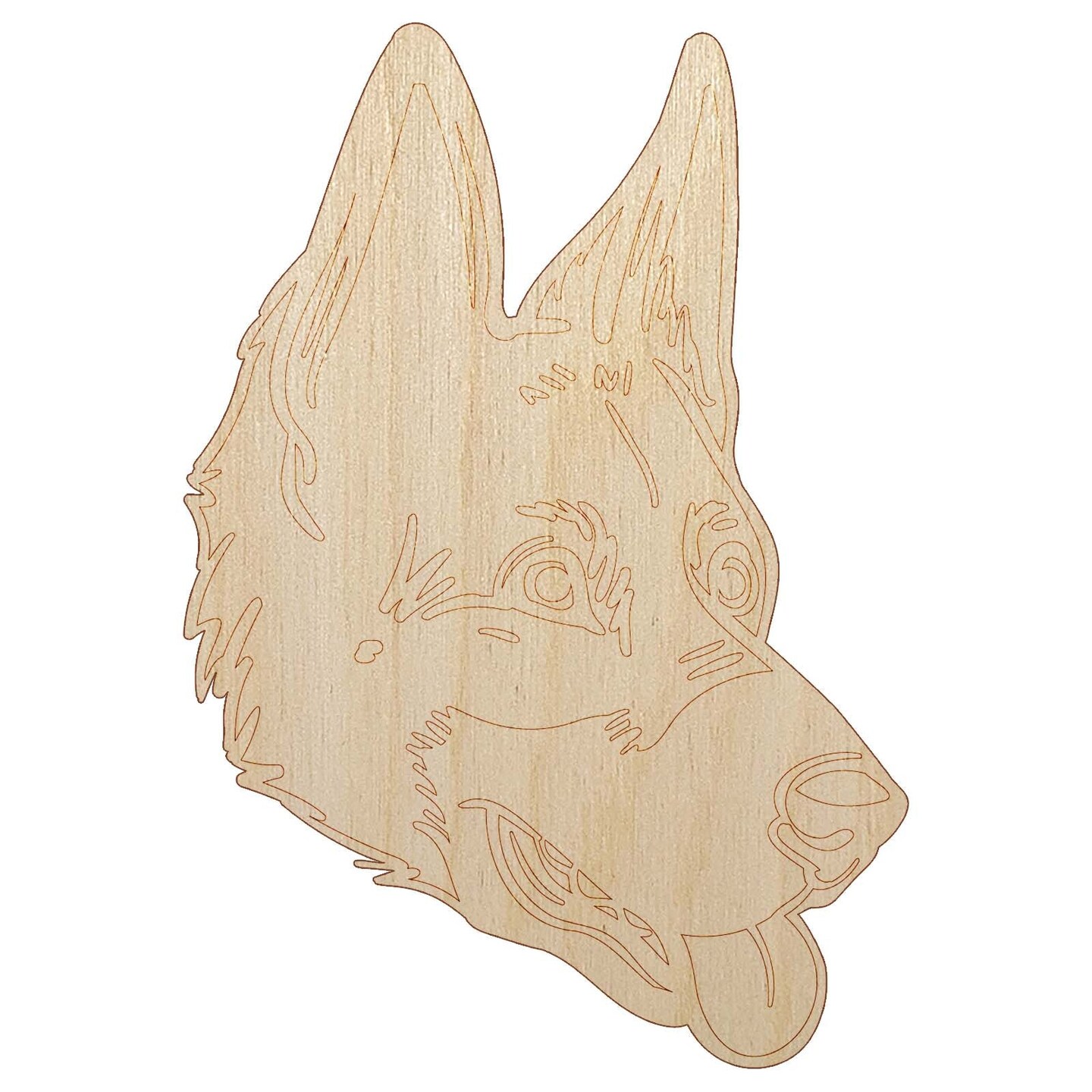 German Shepherd Dog Head Unfinished Wood Shape Piece Cutout for DIY Craft Projects