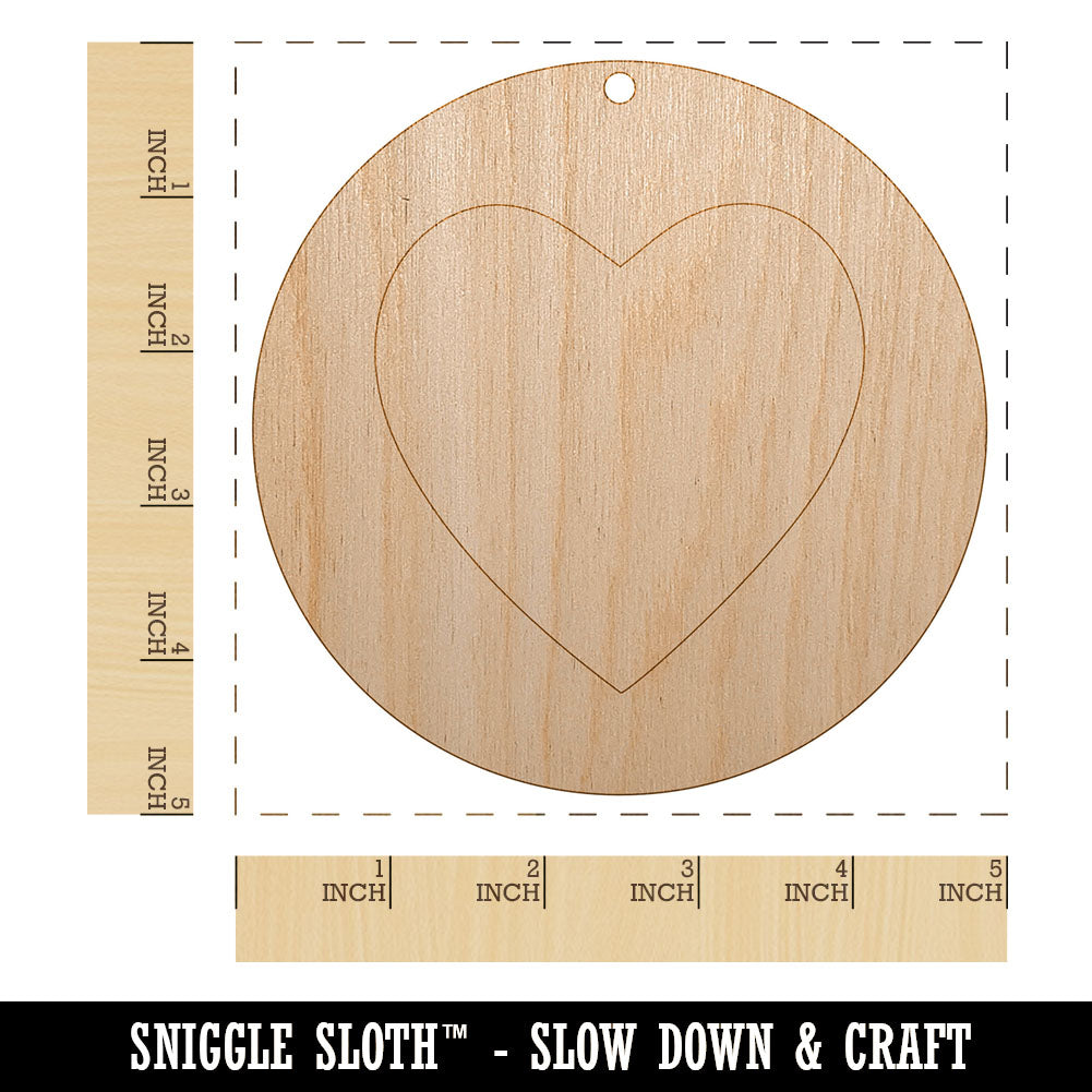 Heart in Circle Unfinished Craft Wood Holiday Christmas Tree DIY Pre-Drilled Ornament