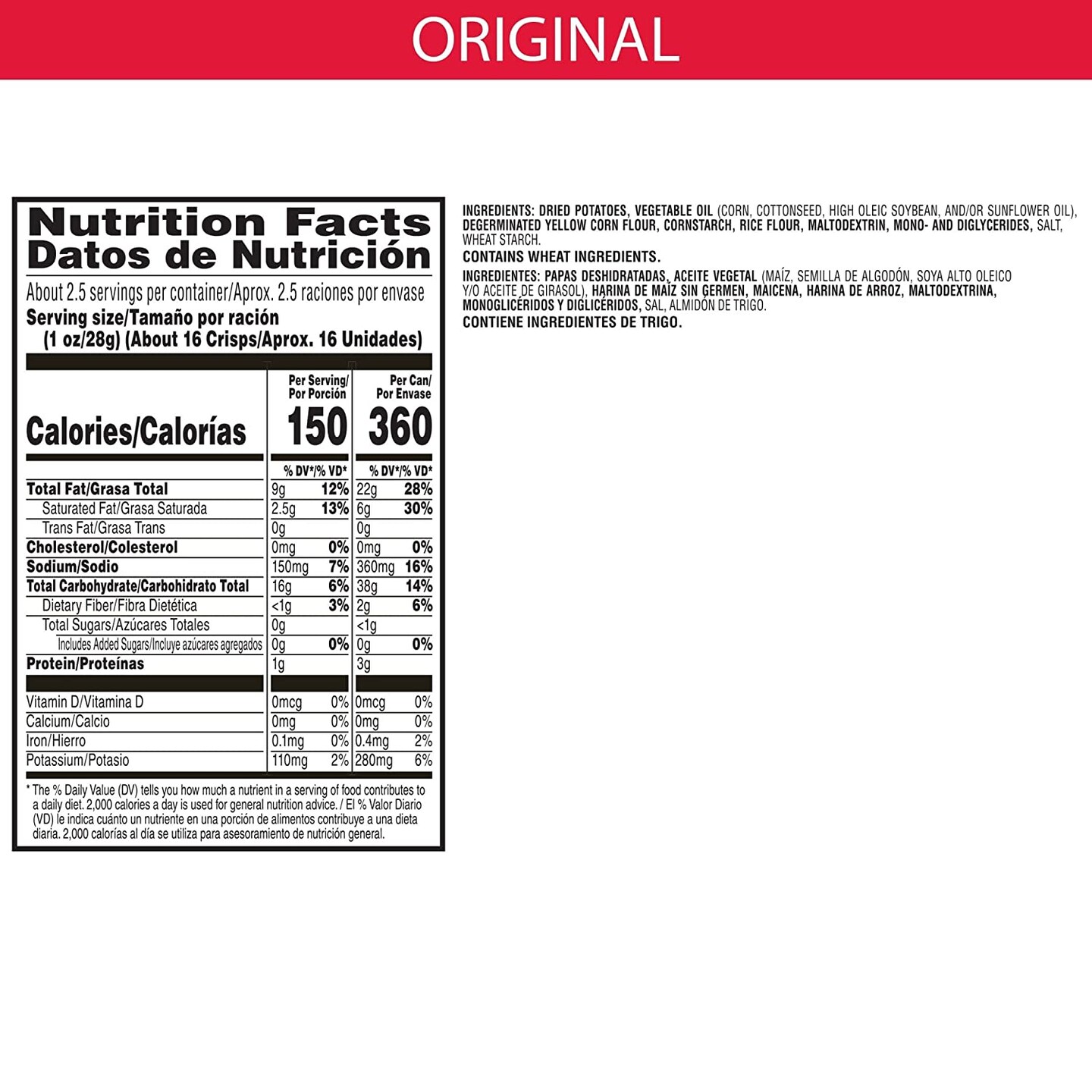 Potato Crisps Chips, Lunch, Office and Kids Snacks, Grab N' Go, Original - 2.36 Oz - Case of 12