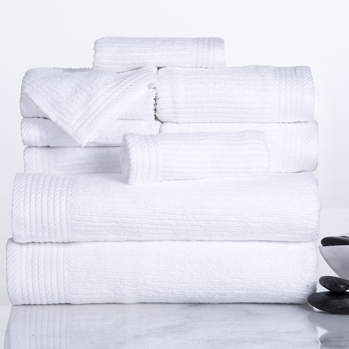 Lavish Home   Ribbed 100% Cotton 10 Piece Towel Set - White