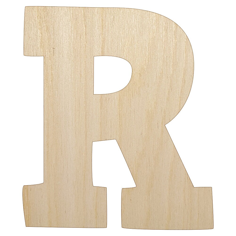 Letter R Uppercase Fun Bold Font Unfinished Wood Shape Piece Cutout for DIY Craft Projects
