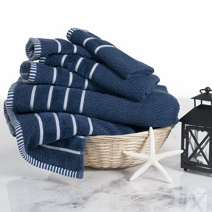 Lavish Home   100% Cotton Rice Weave 6 Piece Towel Set - Navy