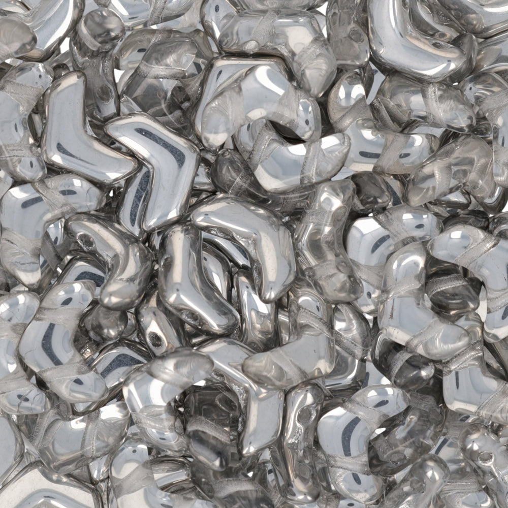 Vee Bead, 2 hole chevron, Silver 1/2 Coat, 25 pieces