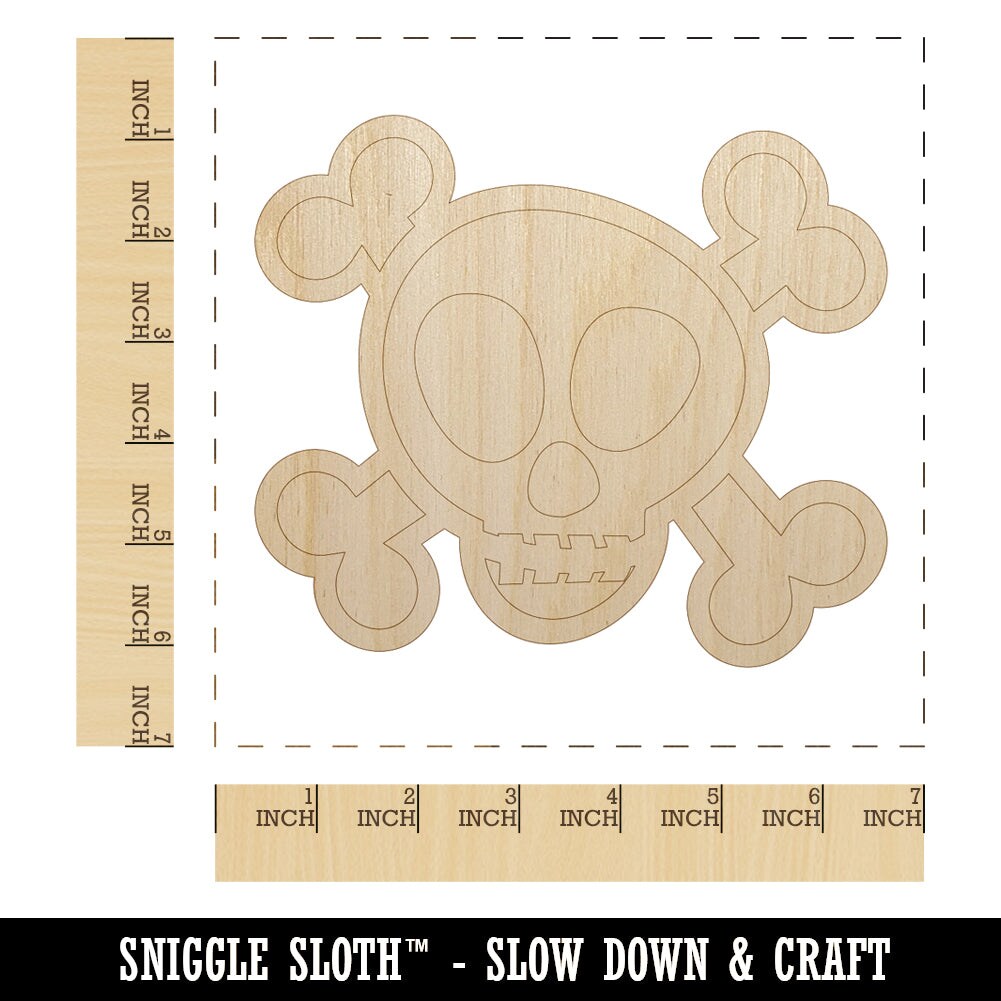 Skull and Crossbones Doodle Unfinished Wood Shape Piece Cutout for DIY Craft Projects