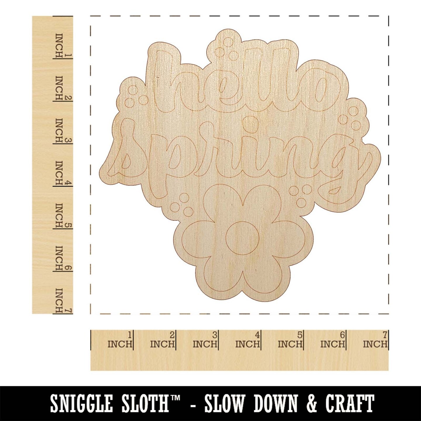 Hello Spring Unfinished Wood Shape Piece Cutout for DIY Craft Projects