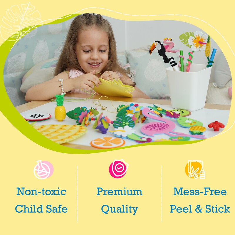 Hawaiian Tropical Themed Craft Kit | Incl. Beautiful Felt Pineapple Sewing Kit | 3 Different Crafts-in-1 | Best Craft Kit for Girls Ages 7 to 10 Years