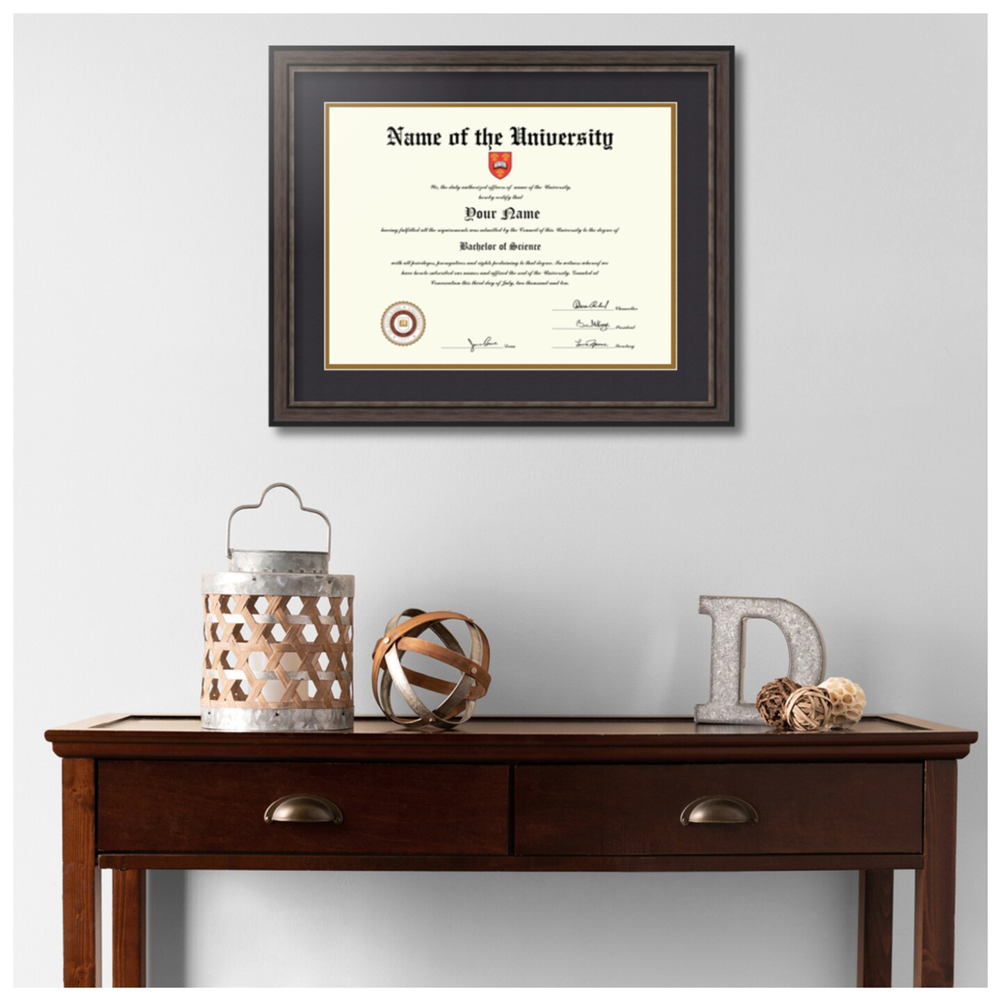 ArtToFrames 12x16 inch Diploma Frame - Framed with Black and Gold Mats, Comes with Regular Acrylic and Wire Hanger for Wall Hanging (D-12x16)