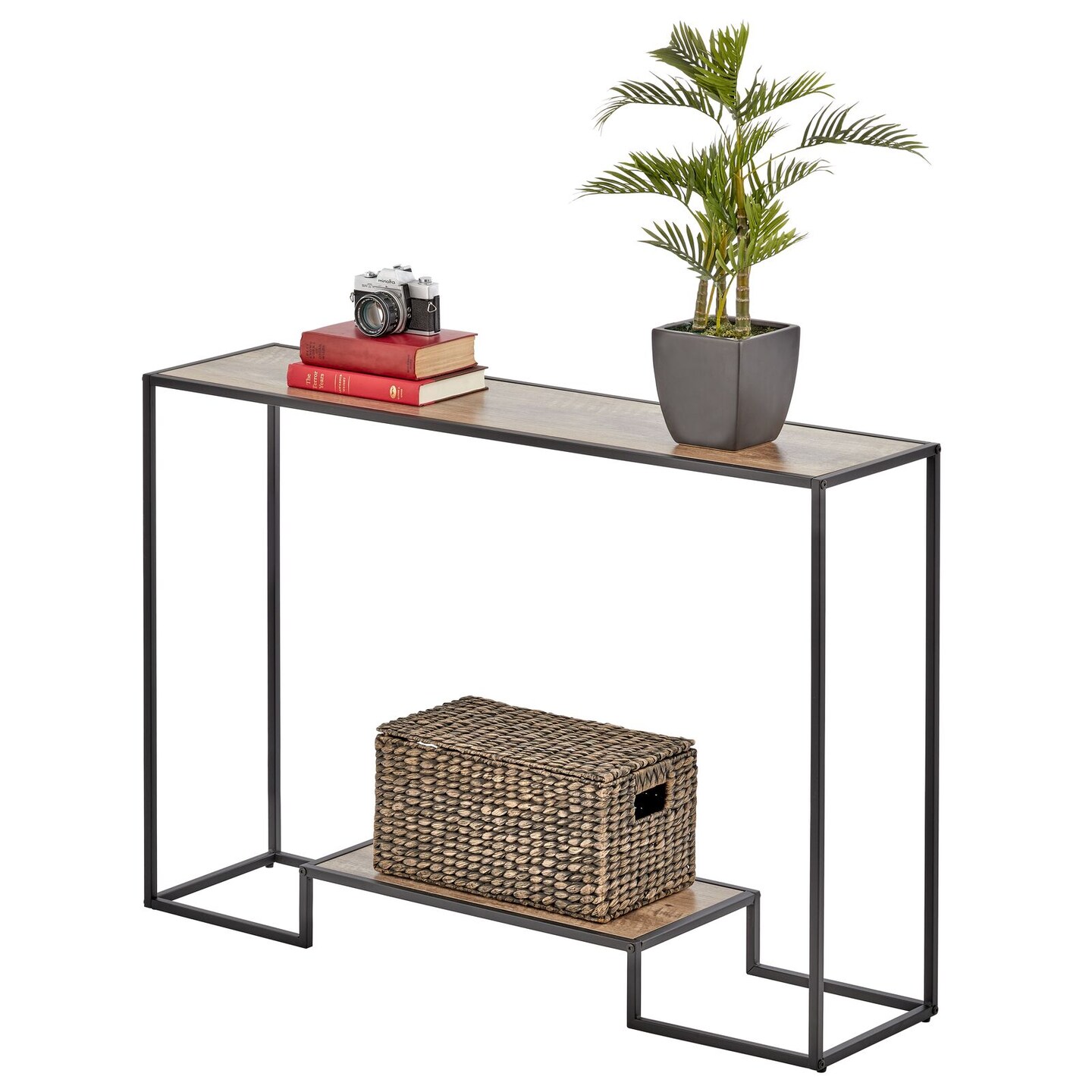 mDesign Modern Metal and Wood Inlay Console Table