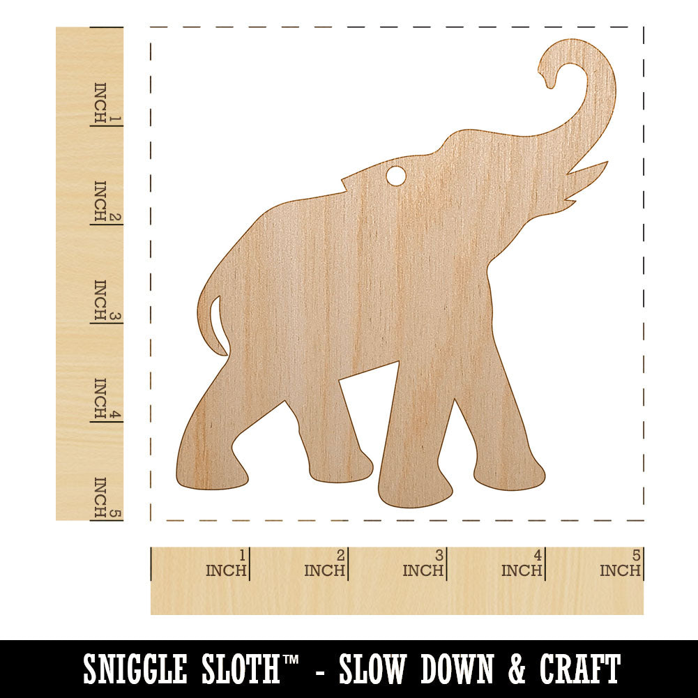 Elephant Trumpeting Solid Unfinished Craft Wood Holiday Christmas Tree DIY Pre-Drilled Ornament