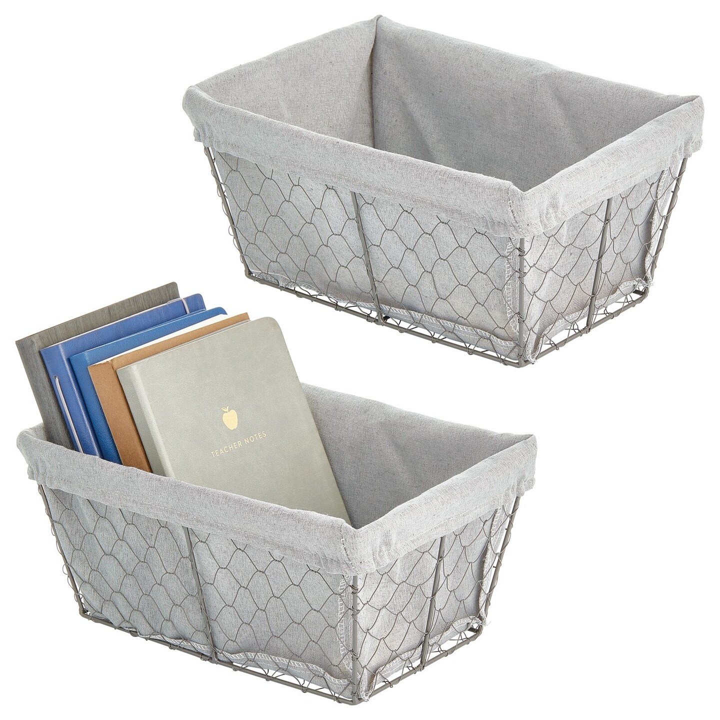 mDesign Medium Chicken Wire Basket with Fabric Liner