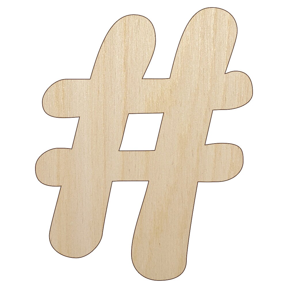 Hashtag Number Sign Unfinished Wood Shape Piece Cutout for DIY Craft Projects