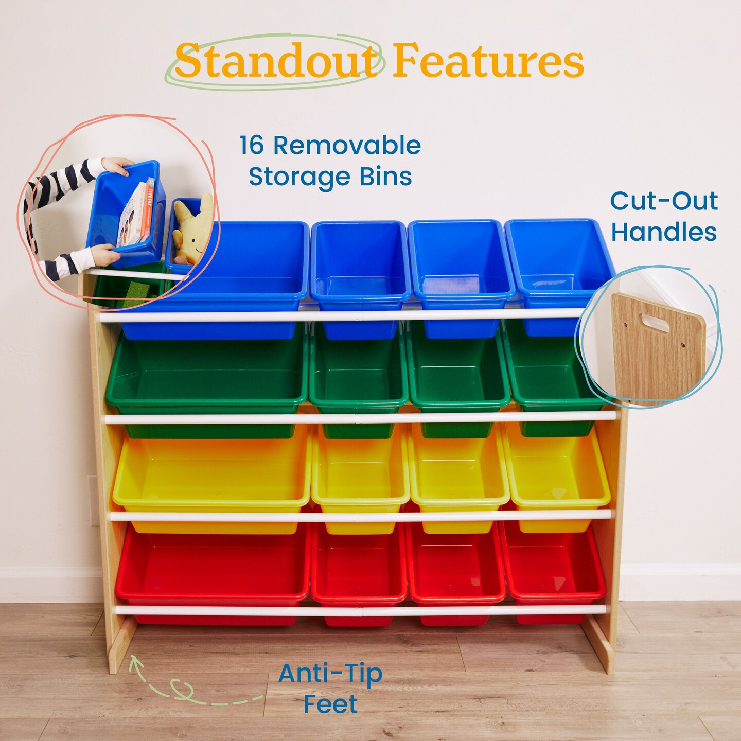 4-Tier Organizer with 16 Bins, Toy Storage