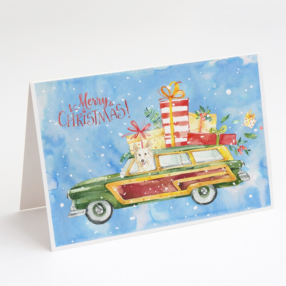 Caroline&#x27;s Treasures   CK2429GCA7P Merry Christmas White Collie Greeting Cards and Envelopes Pack of 8, 7 x 5, multicolor