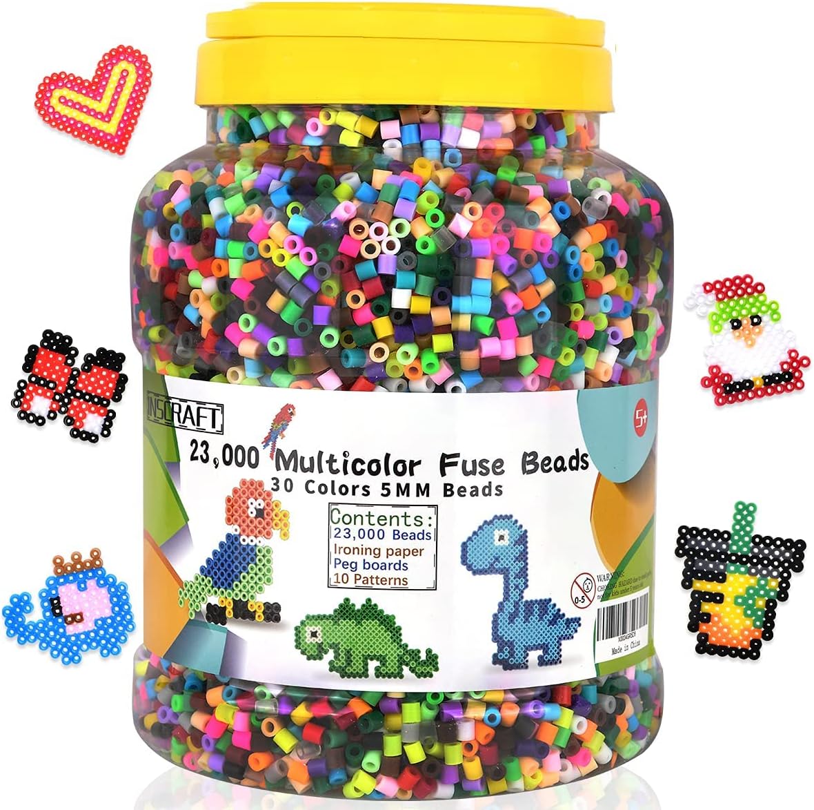 23,000 pcs Fuse Beads Kit for Kids Crafts, 30 Colors Iron Beads Set with 3 Pegboards, 5 Ironing Paper, 10 Patterns, Gifts for Birthday Christmas, Multicolor 5mm Melty Beads Bulk Refill Kit