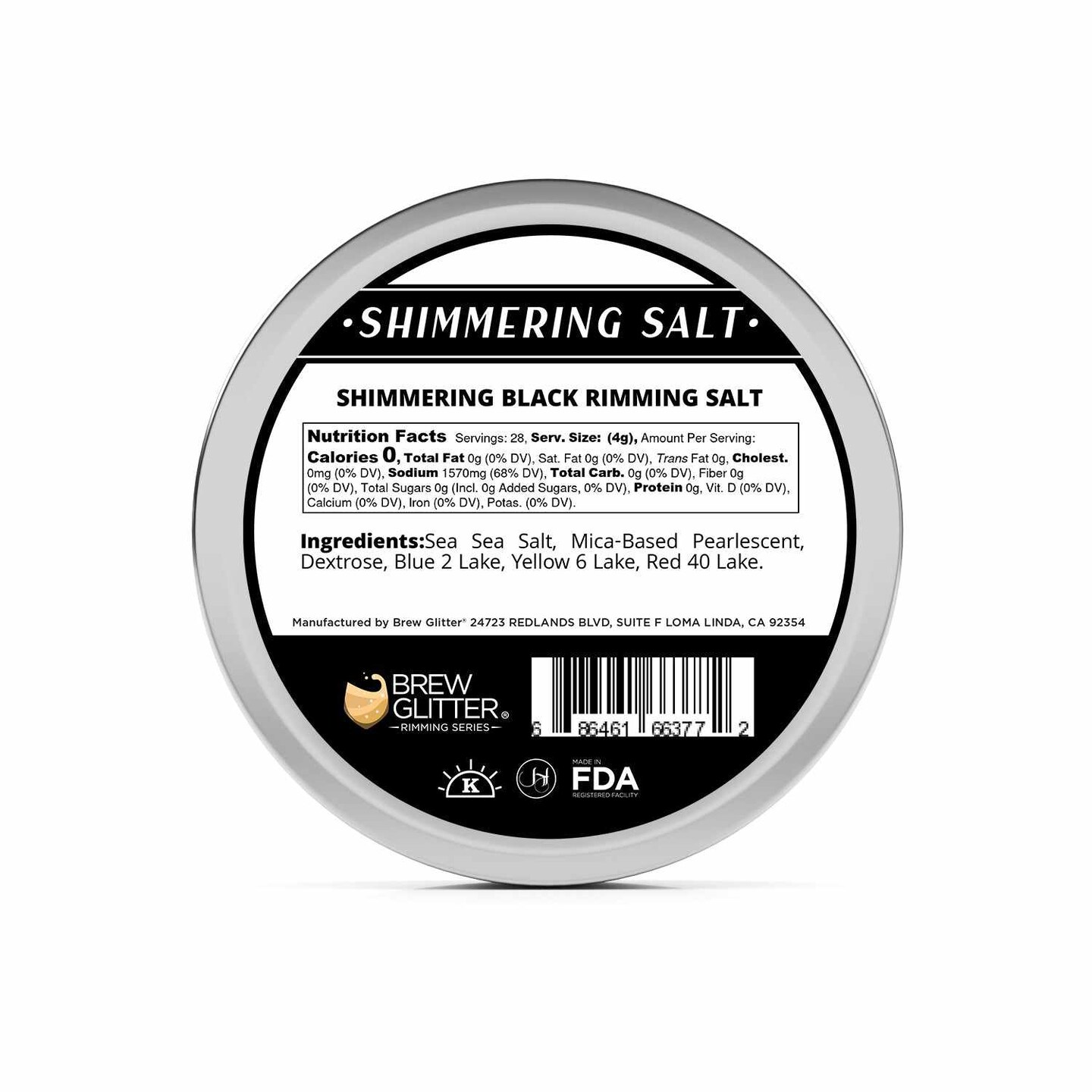 Brew Glitter - Shimmering Black Rimming Salt (4oz, 1x Bar Tin) Edible Glitter Blended Cocktail Garnish for Mixed Drinks and Beverages