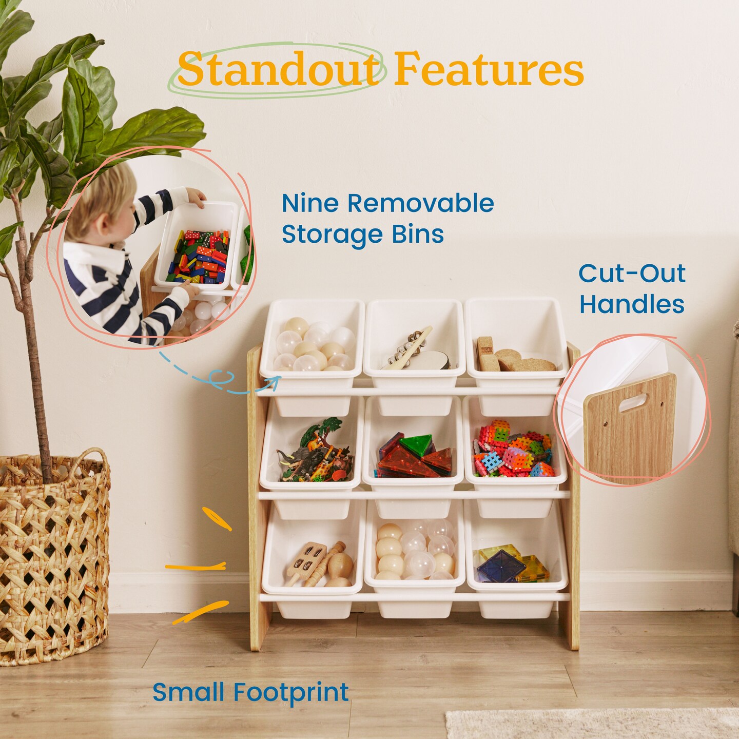 3-Tier Organizer with 9 Bins, Toy Storage