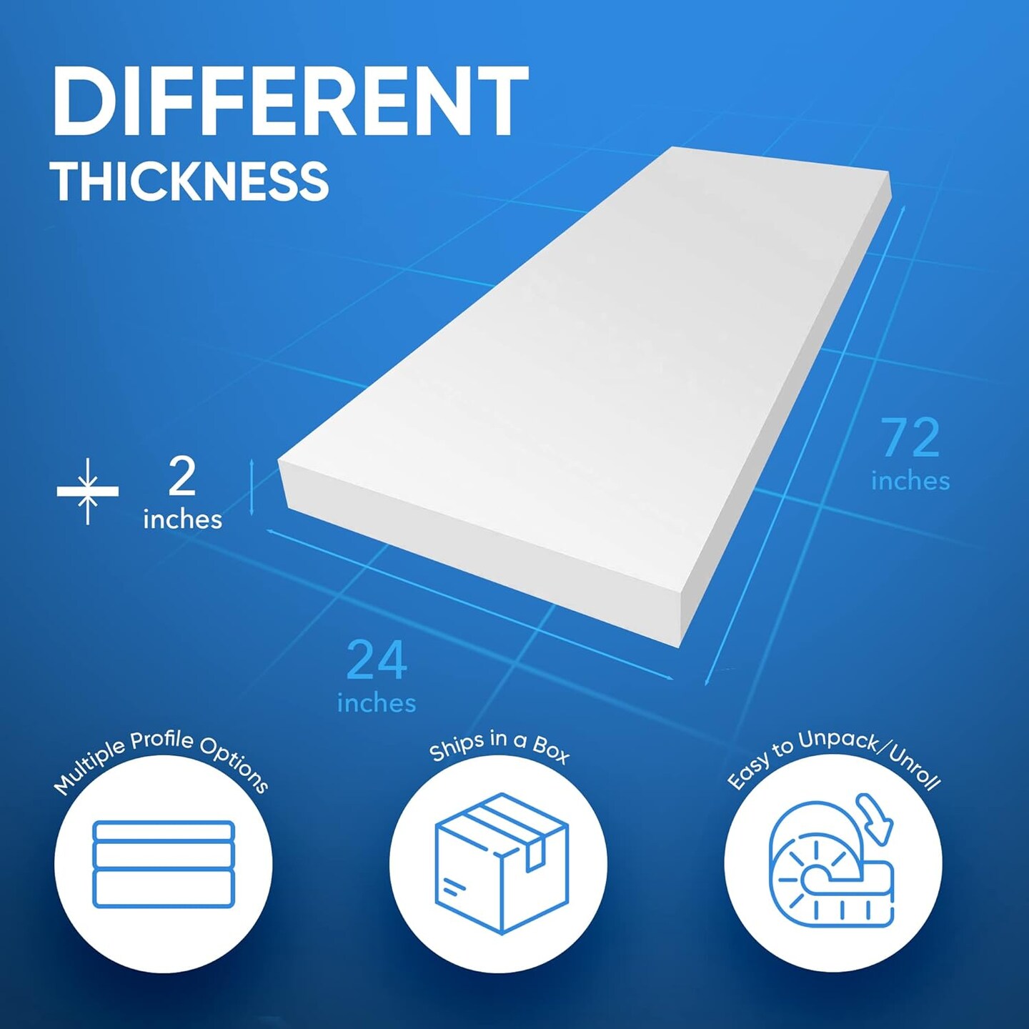 Upholstery High Density 2" Height x 24" Width x 72" Length-Home or Commercial Use Seat Replacement Cushion-Made in USA Foam, 1 Count (Pack of 1)