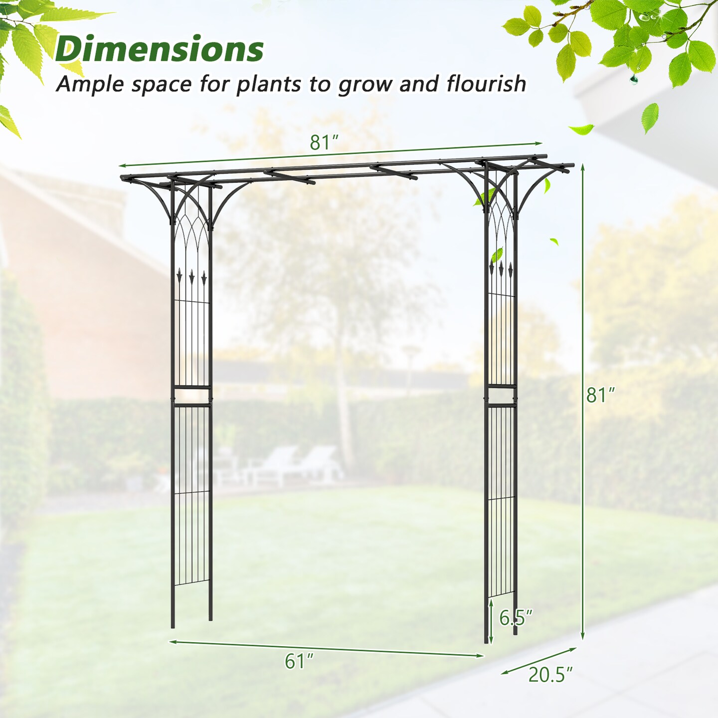 81 Inch Garden Arbor Metal Archway For Climbing Plants-Black