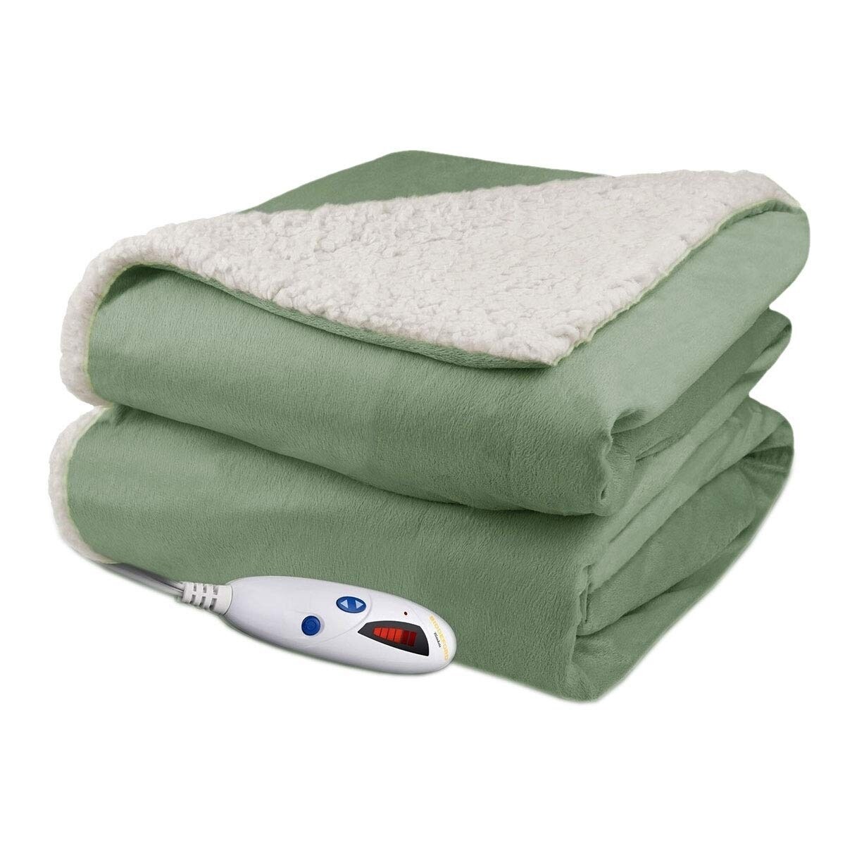 Biddeford Blankets Velour Sherpa Electric Heated Blanket with Digital Controller Sage