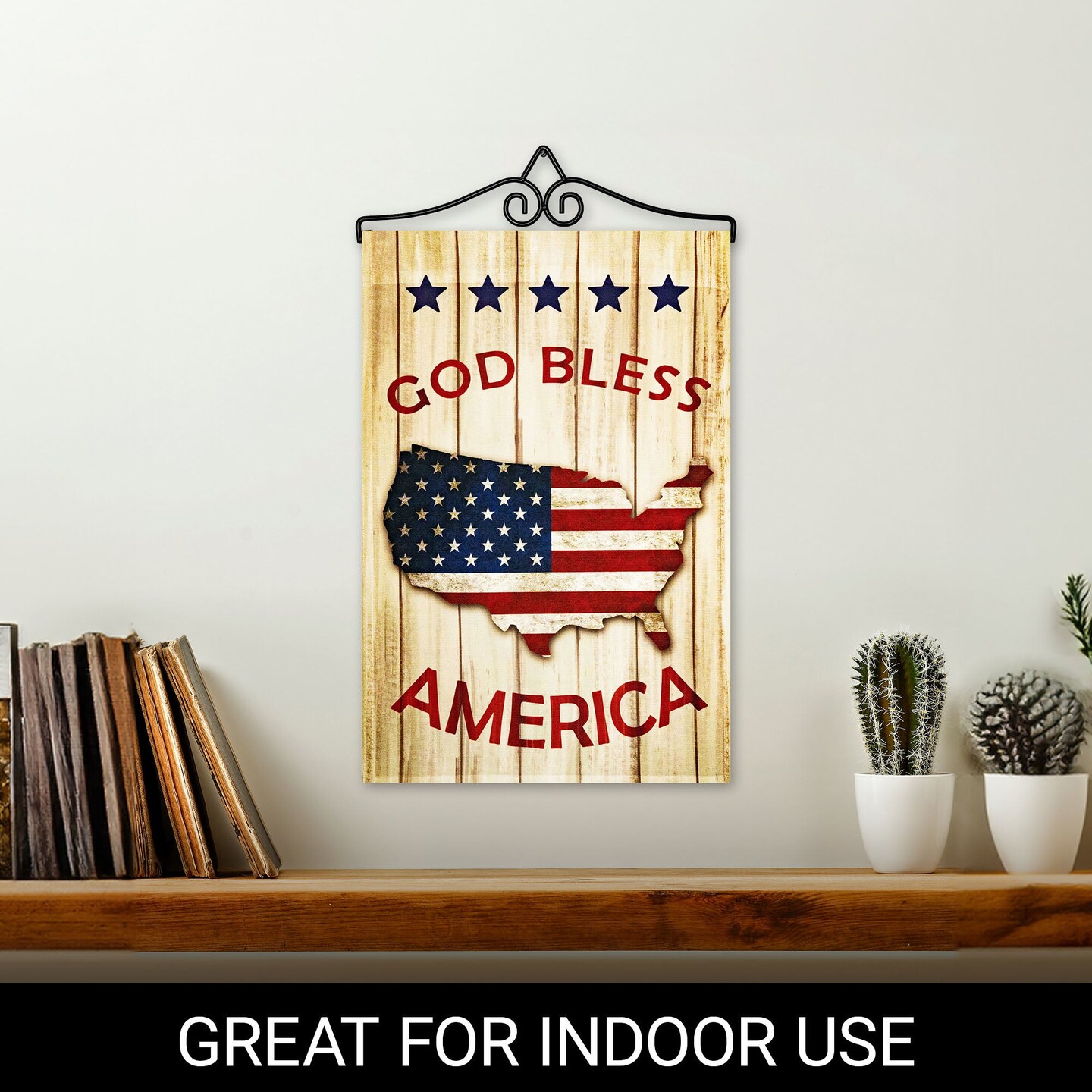 G128 Combo Pack Garden Flag Hanger 14IN &#x26; Garden Flag God Bless America USA Flag Map 12x18IN Printed 150D Polyester