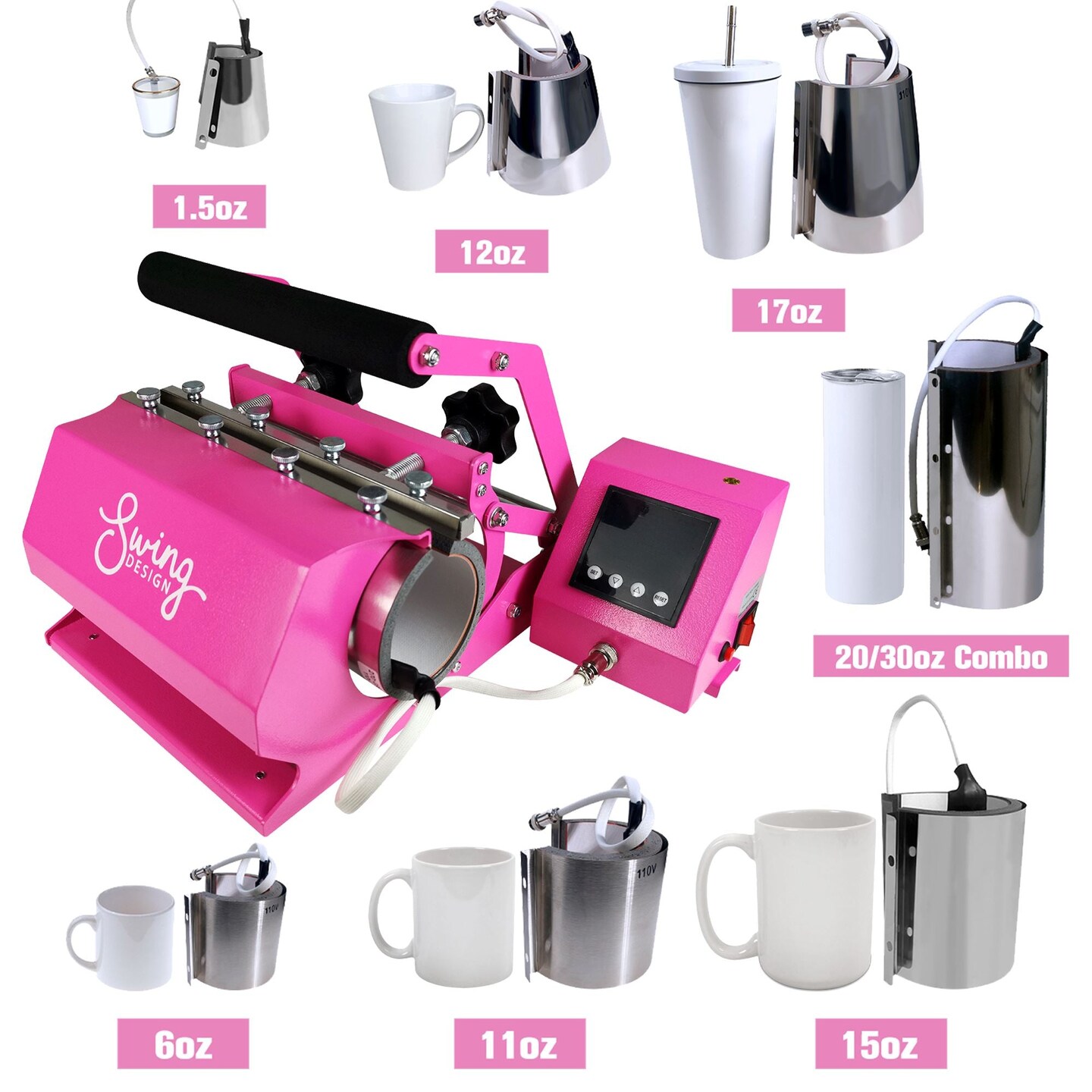 Swing Design 7-in-1 Tumbler Heat Press 20oz/30oz - Pink