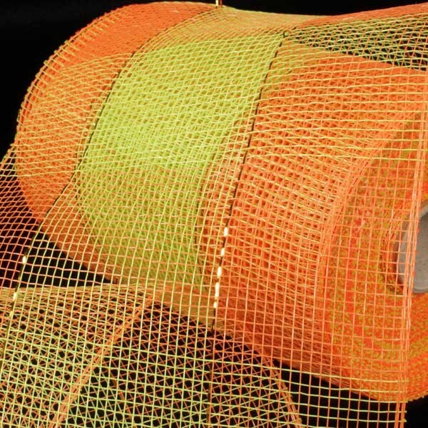 The Ribbon People Light Green and Orange Checkered Pattern Decorating Mesh Ribbon 6.5&#x22; x 80 Yards