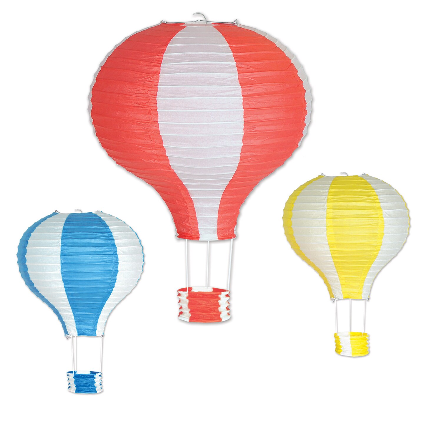 Party Central Pack of 6 Red and Blue Hot Air Balloon Paper Hanging Lantern Decors 22"