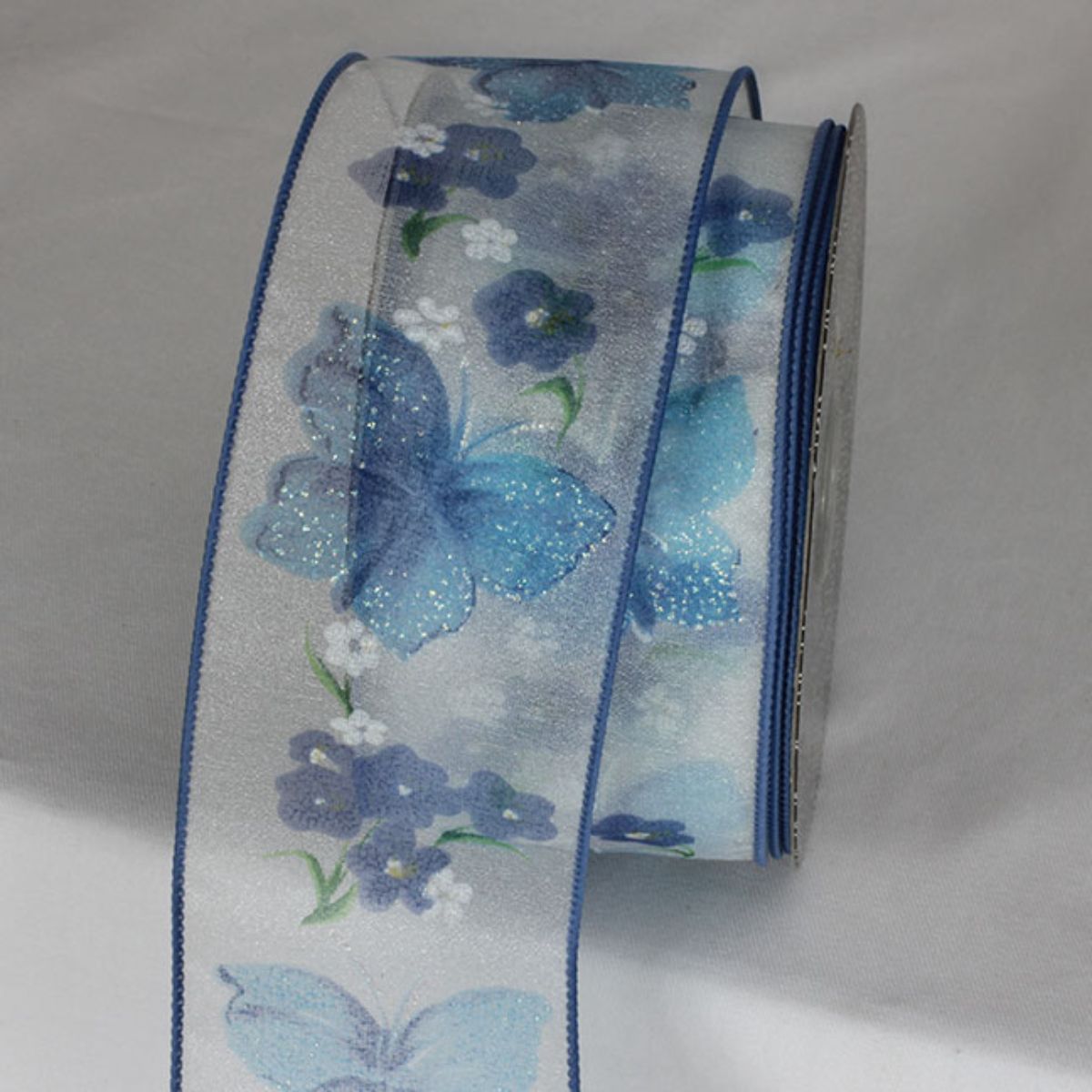 The Ribbon People Blue and White Butterfly Wired Craft Ribbon 2.5" x 20 Yards