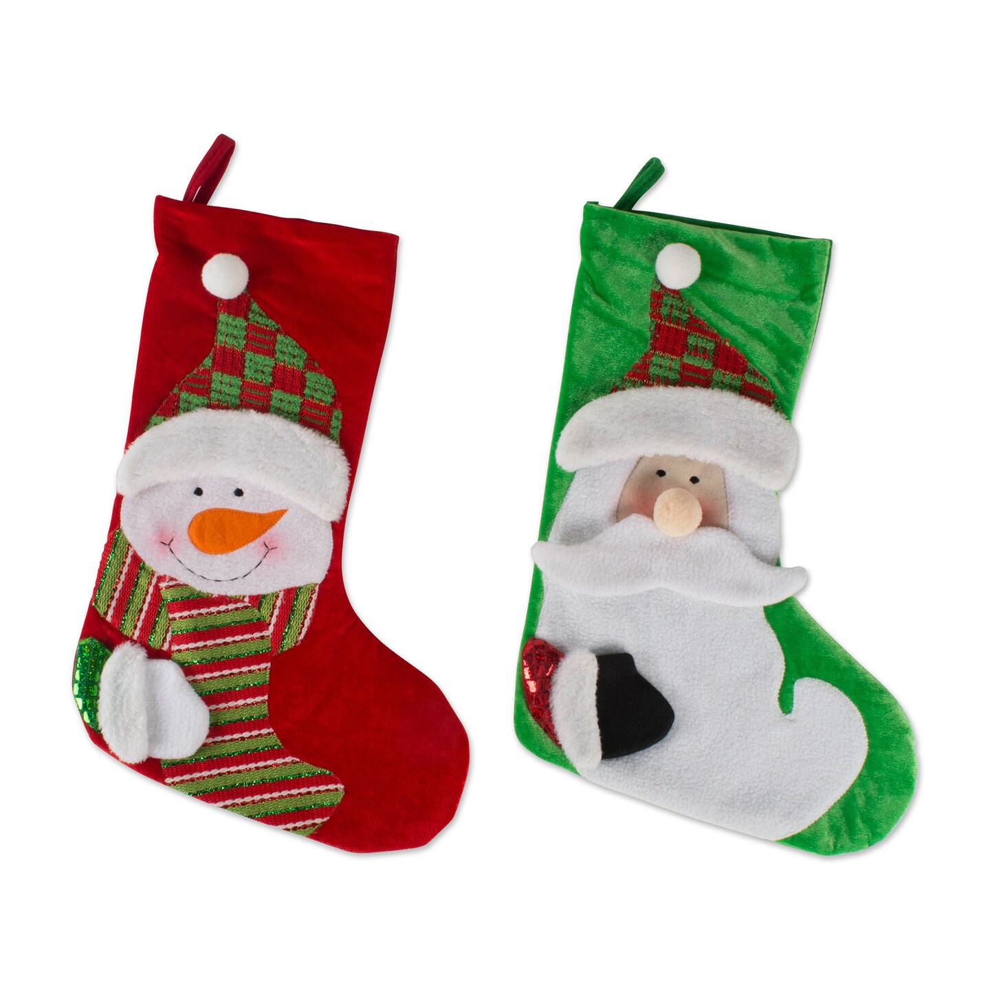 Contemporary Home Living Pack of 2 Red and Green Christmas Themed Stockings 21&#x22;