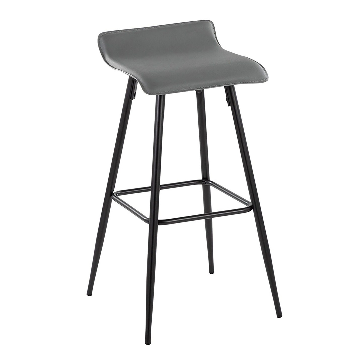 Ale 30&#x22; Contemporary Fixed-Height Bar Stool in Black Steel and Faux Leather - Set of 2