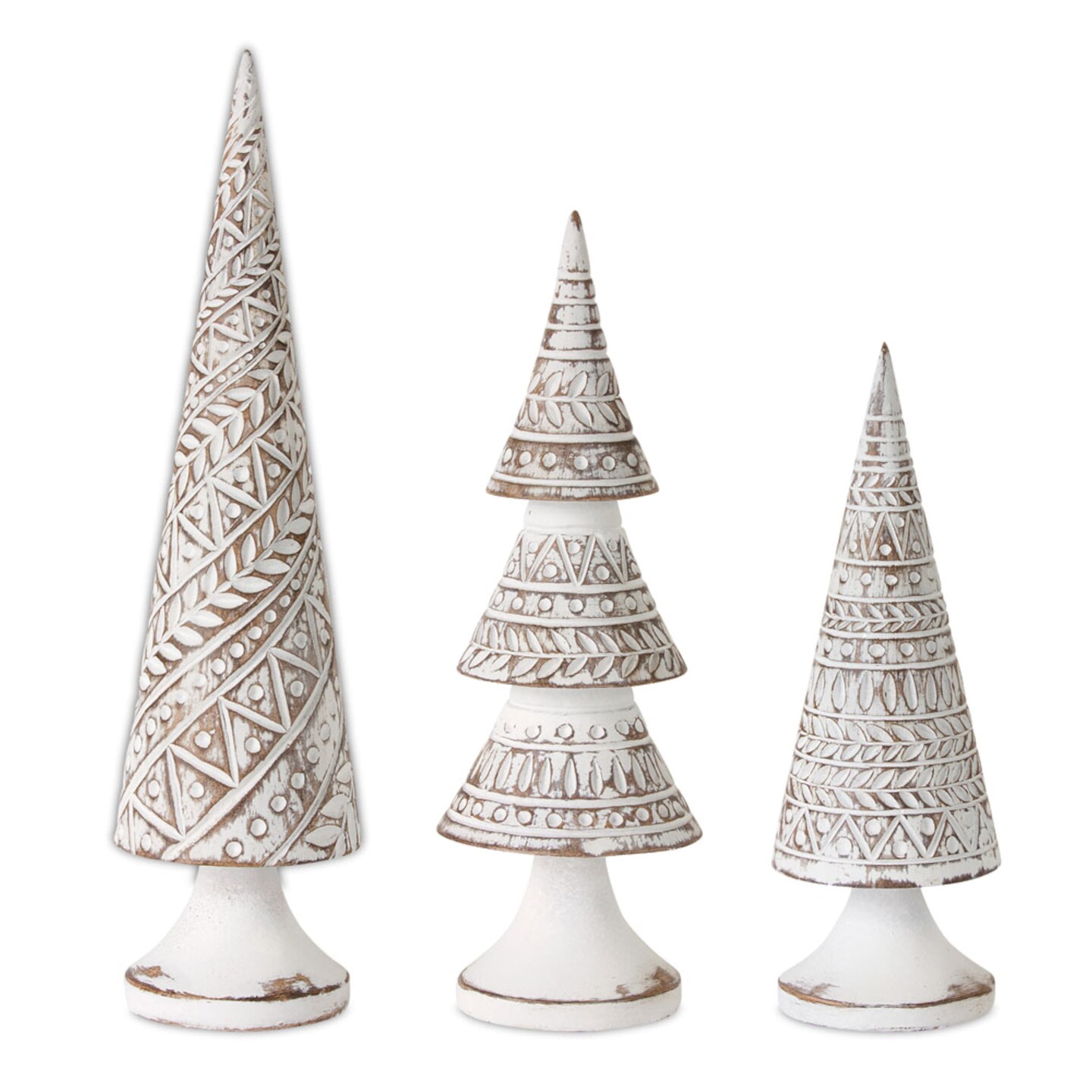 Contemporary Home Living Set of 3 White and Brown 6 Piece Christmas Tree Tabletop Decors 13.25&#x22;