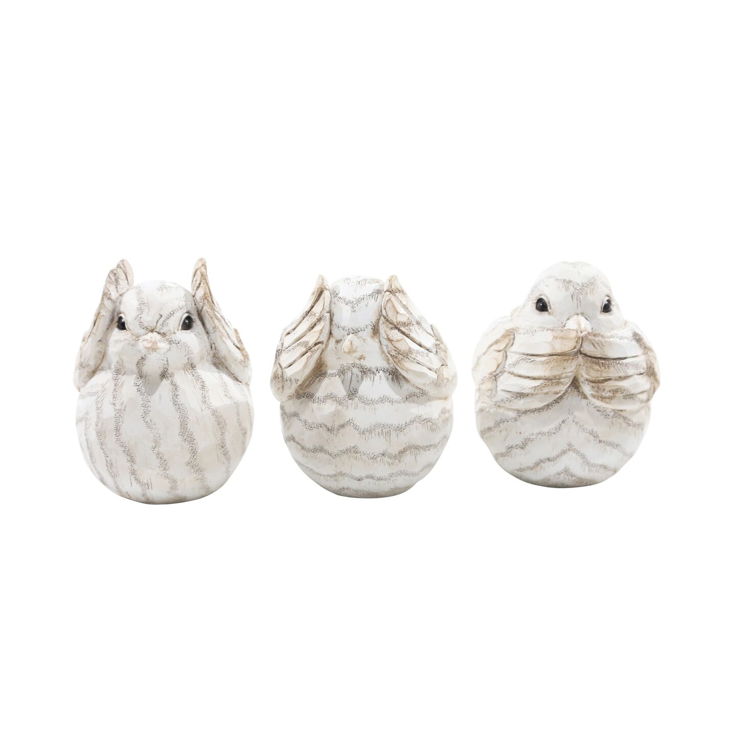 Kingston Living Set of 3 Ivory and Beige Birds Tabletop Figurines 6"