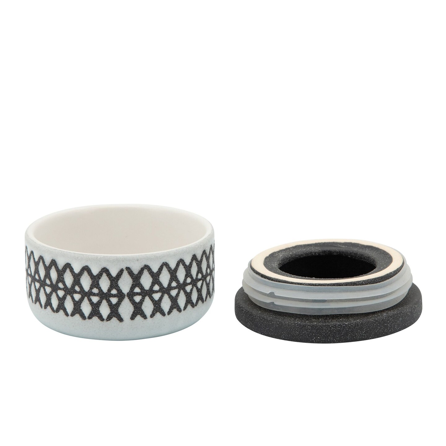 Kingston Living 4&#x22; Black and White Criss Cross Round Decorative Box with Lid