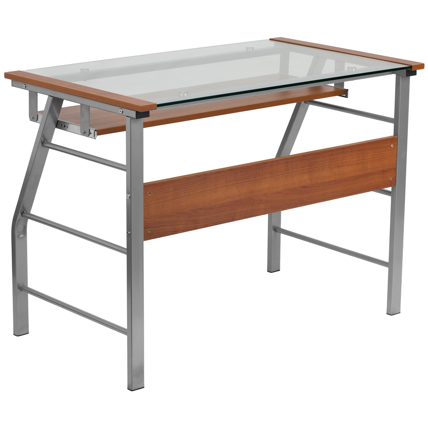 Flash Furniture 39.25&#x22; Brown and Silver Contemporary Computer Desk with Pull Out Keyboard Tray