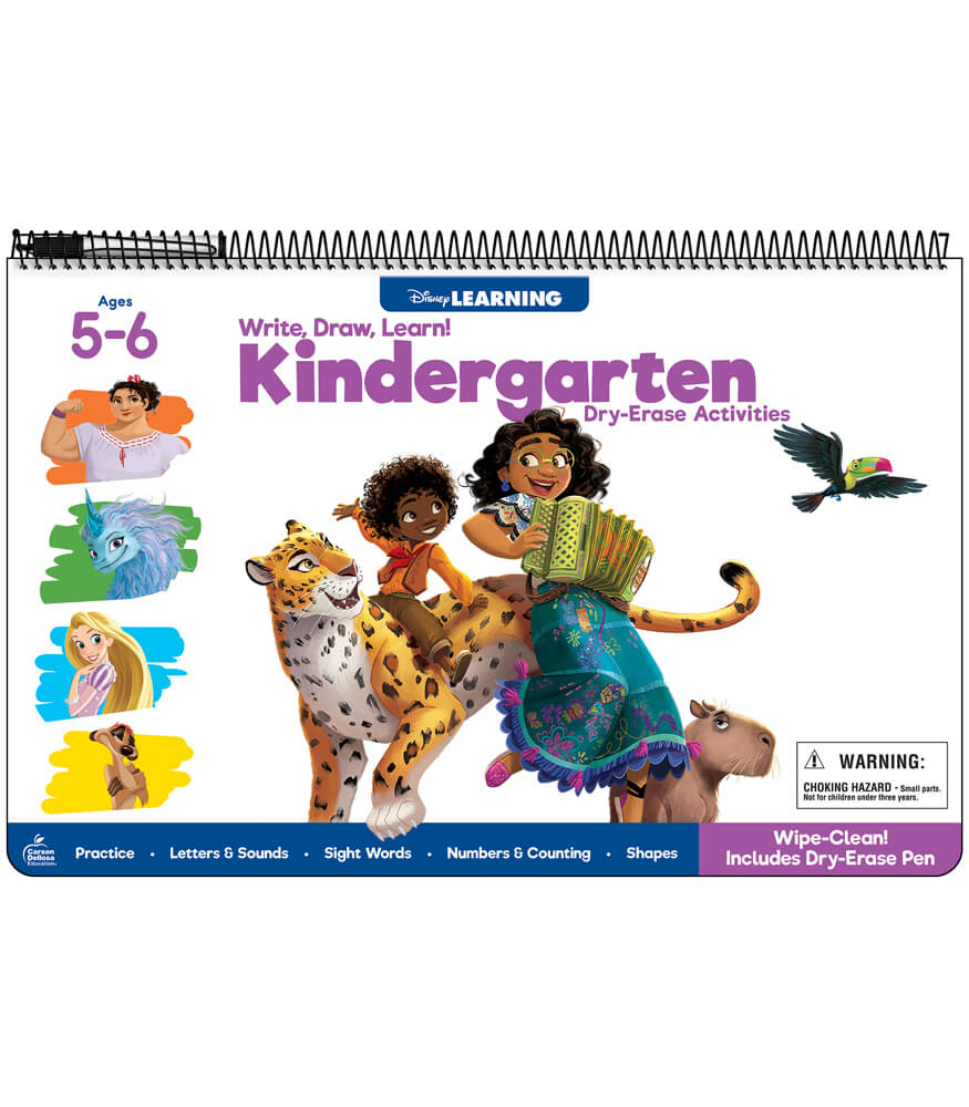 Disney Learning Write, Draw, Learn! Kindergarten Workbooks, Dry Erase Alphabet Letters &#x26; Sounds, Sight Words, Shapes, Numbers &#x26; Counting, Kindergarten Math &#x26; Phonics Classroom or Homeschool Curriculum