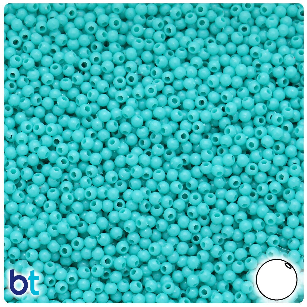 BeadTin Light Turquoise Opaque 3mm Round Plastic Craft Beads (1oz)