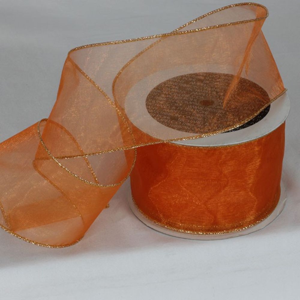 The Ribbon People Orange and Gold Colored Edge Wired Craft Organza Ribbon 3" x 27 Yards