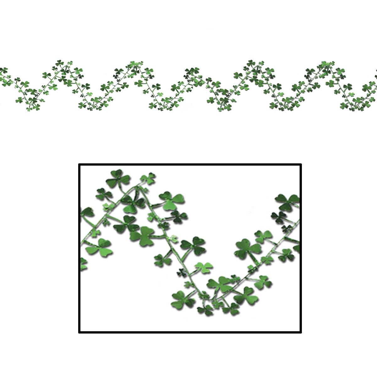 Beistle Pack of 12 Gleam &#x27;N Flex Shamrock St. Patrick&#x27;s Day Hanging Garland Decorations 11&#x22; x 12&#x27;