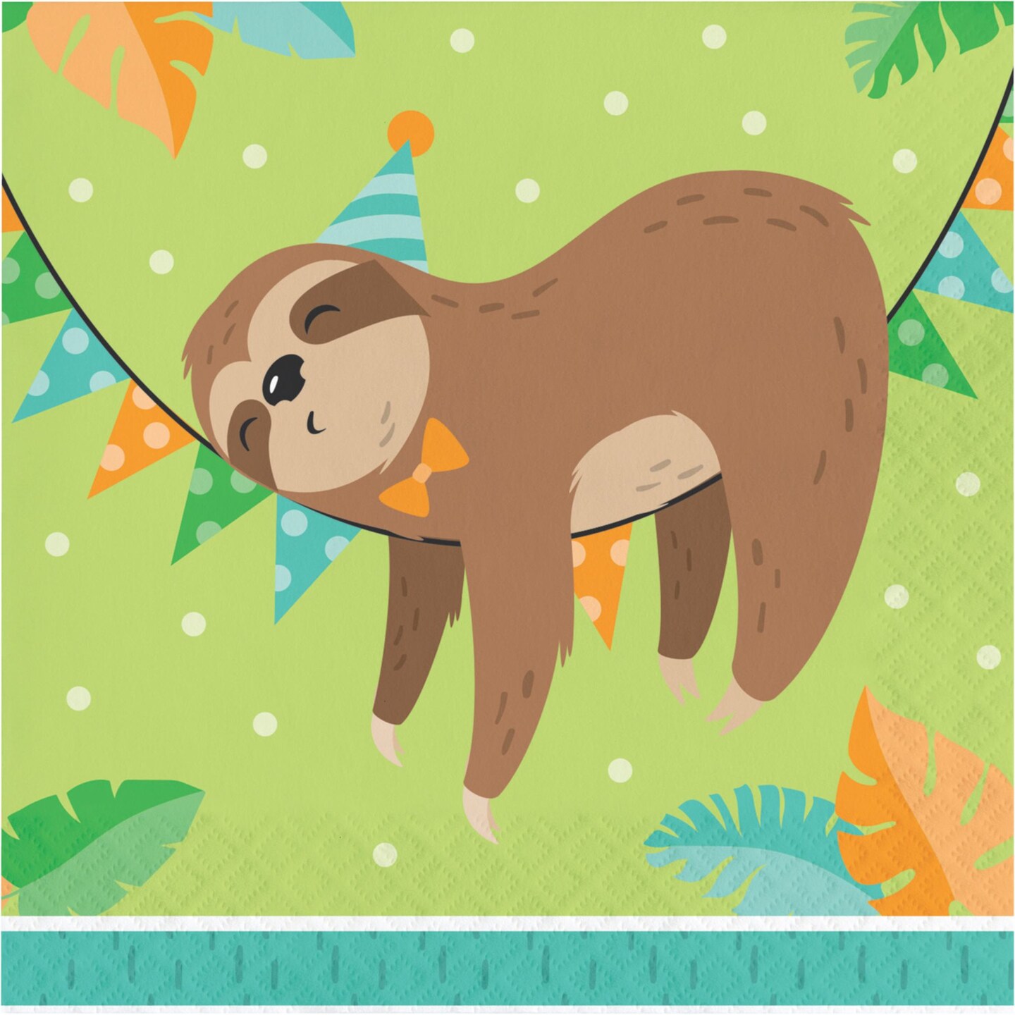 Party Central Club Pack of 192 Brown and Green Sloth Party 2-Ply Luncheon Napkins 6.5&#x22;