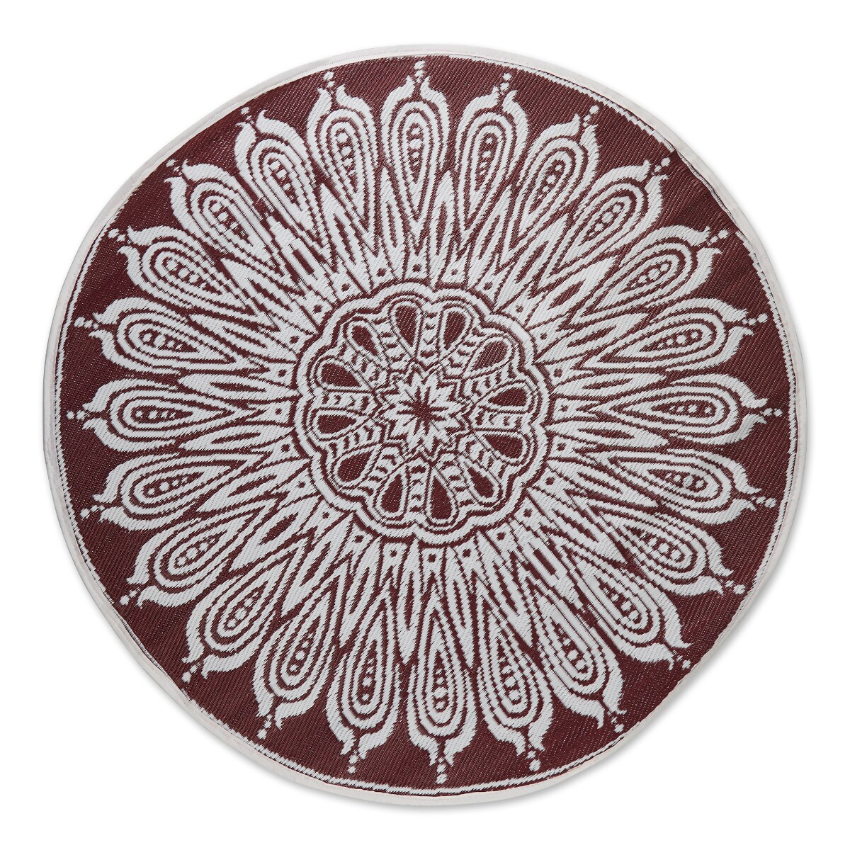 Contemporary Home Living Floral Boho Style Round Outdoor Area Throw Rug - 5&#x27; - Brown and White