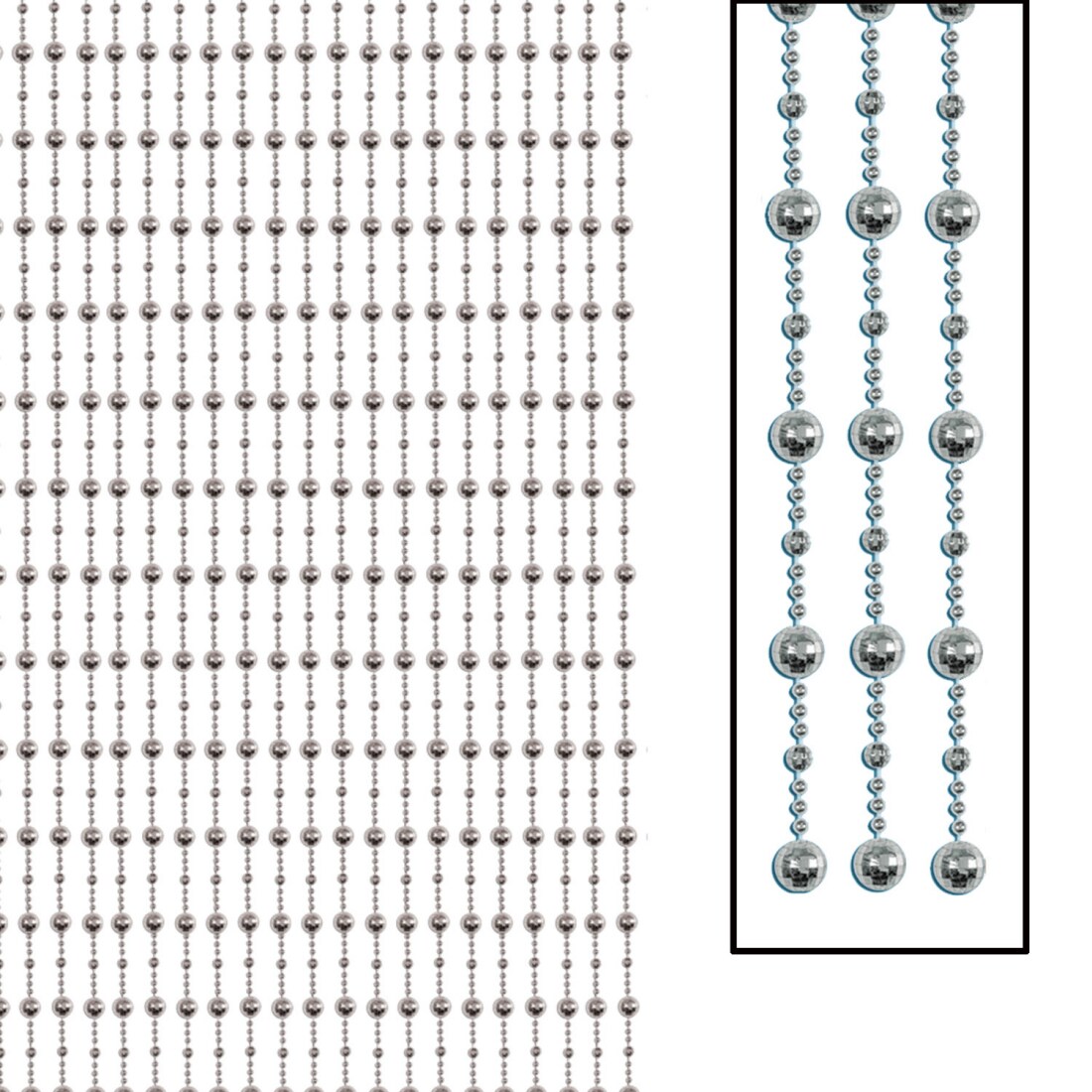 Party Central 78&#x22; Metallic Silver Disco Bead Birthday Party Hanging Door Curtain Decor