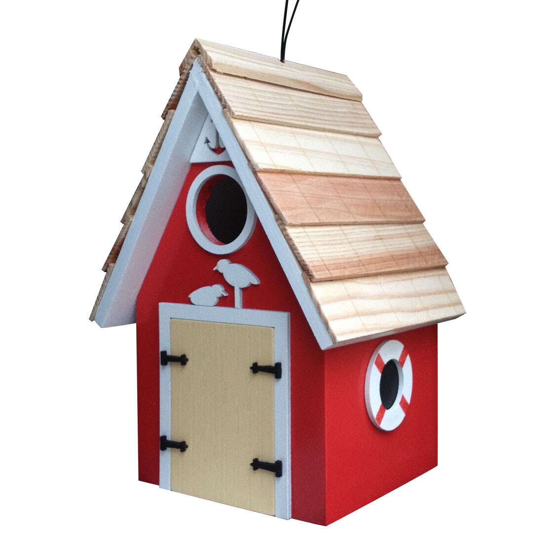 CC Outdoor Living 8.25&#x201D; Fully Functional Vibrant Red Dockside Cabin Outdoor Garden Birdhouse