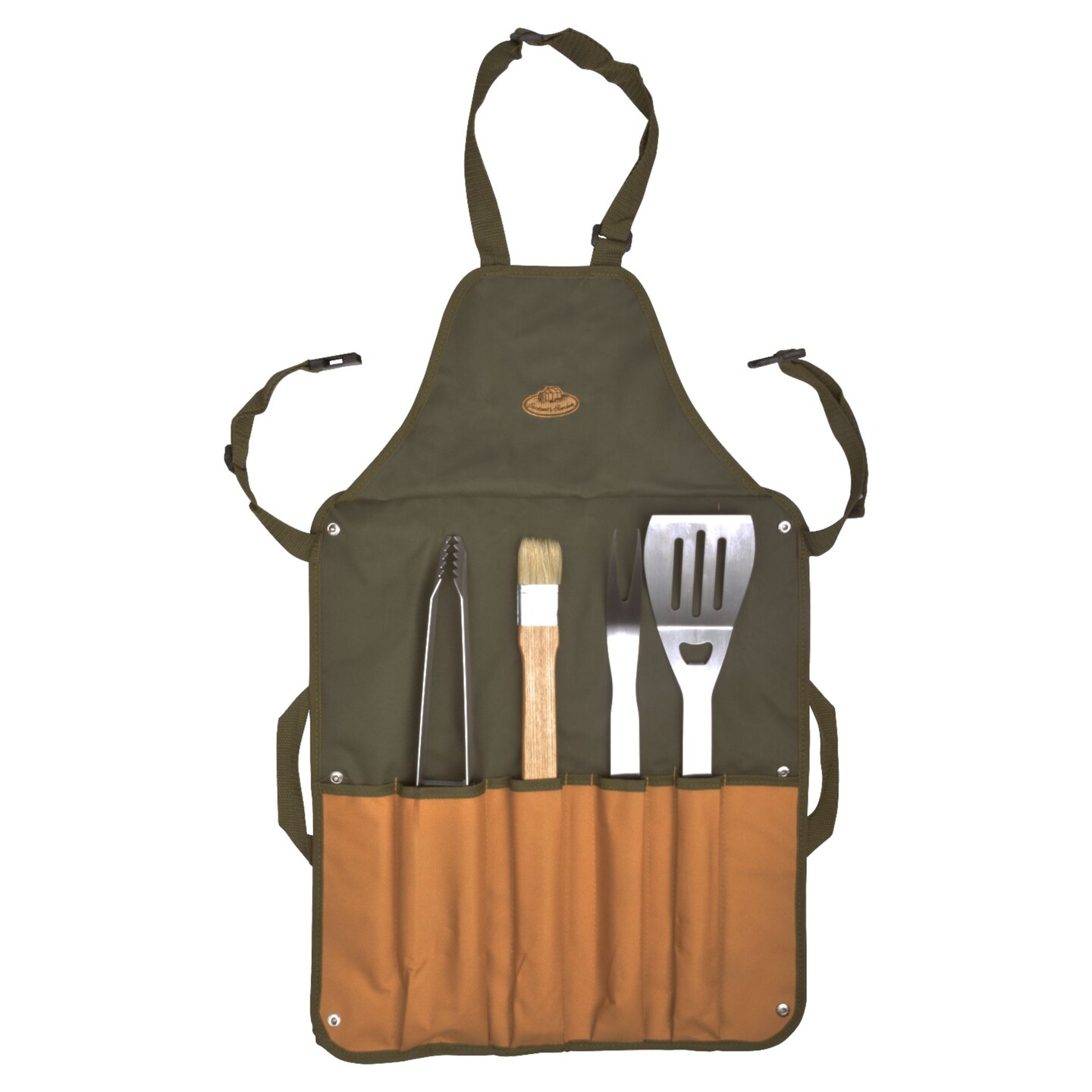 Esschert Design 34.25&#x22; Green and Stainless Steel BBQ Tools Set in Canvas Bag