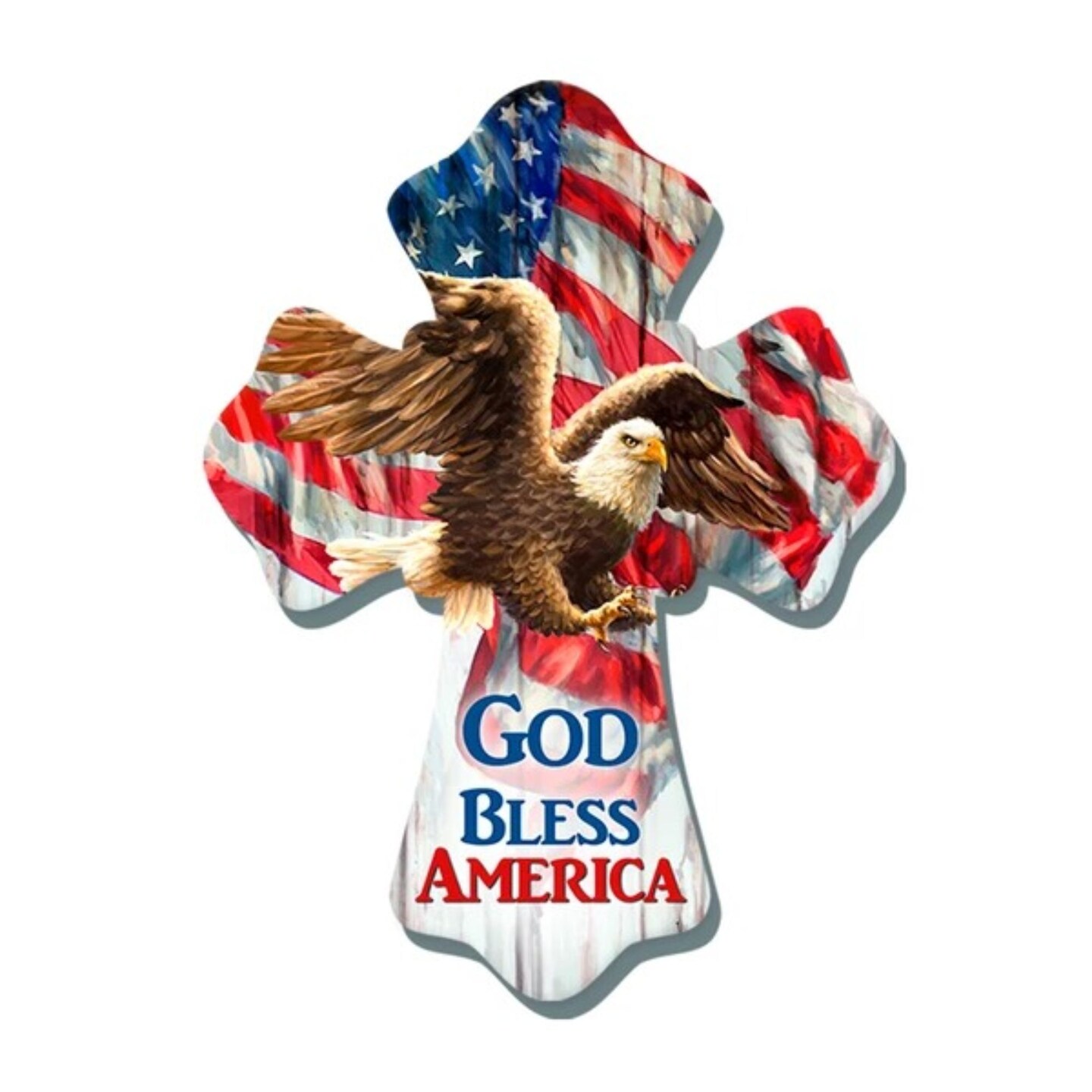 Glow Decor 8&#x22; Red and Brown &#x22;GOD BLESS AMERICA&#x22; Wall Cross