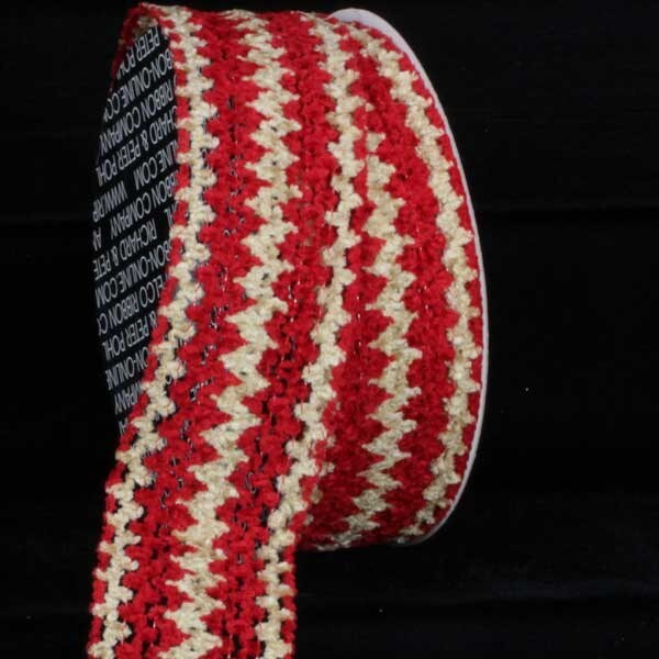 The Ribbon People Red and Beige Chevron Wired Craft Ribbon 1.5&#x22; x 40 Yards