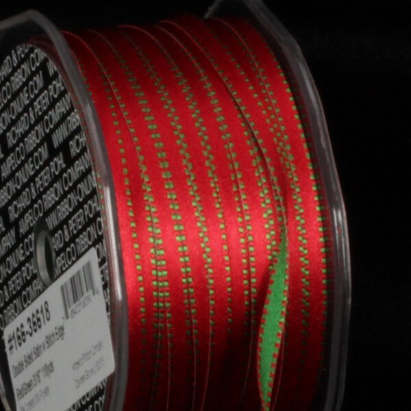 The Ribbon People Red and Green Double Sided Satin Edge Craft Ribbon 0.25&#x22; x 220 Yards